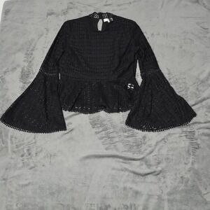 Witchy Boho Crochet Lace Top Medium Bell Sleeve Hippie Whimsigoth